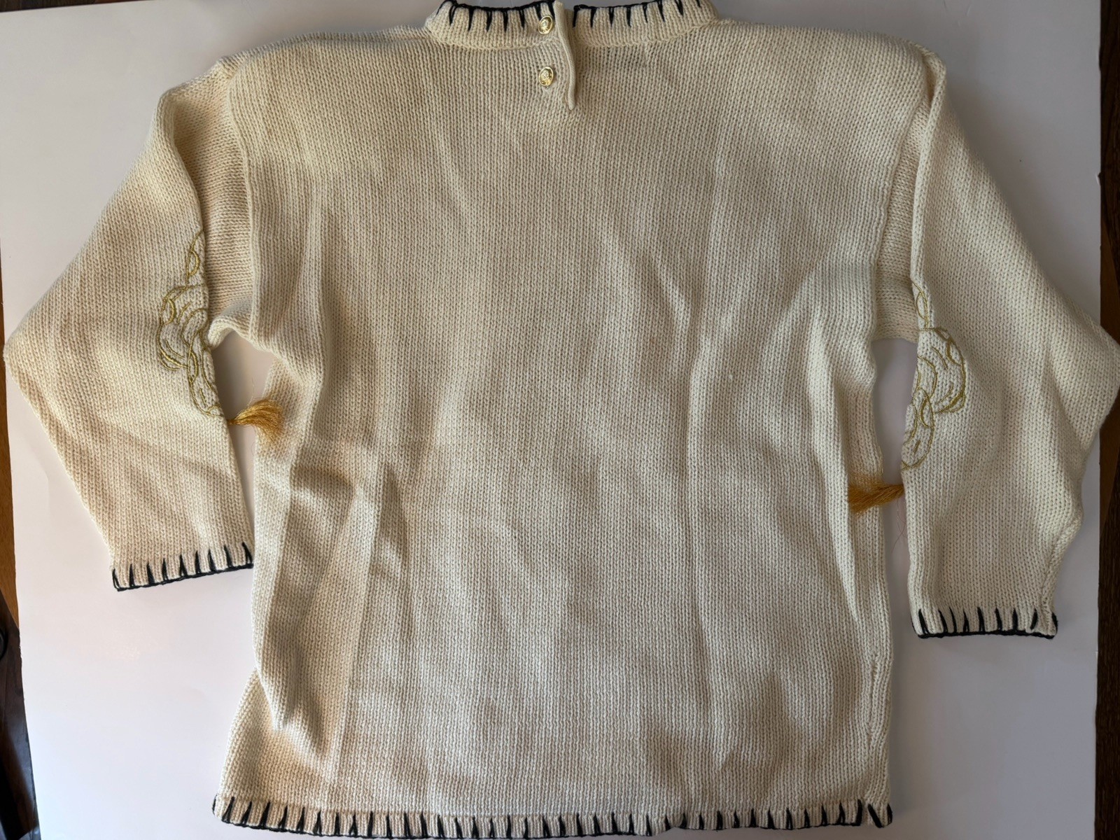 Vintage Bonnie & Bill Sweater S Cream Fleur De Lis Knit Embroidered Tassel 80s