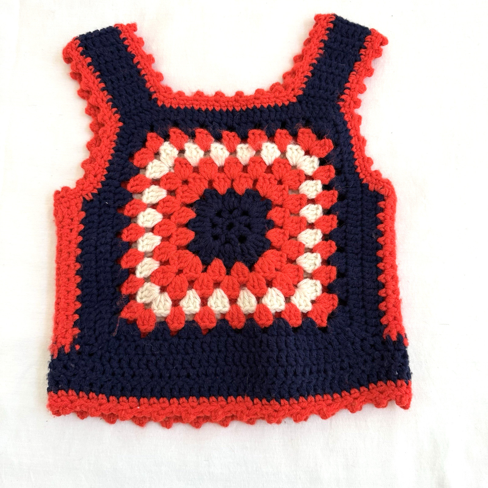 Vintage Handmade Crochet Tank Top Women’s XS Granny Square Red Blue Boho Hippie