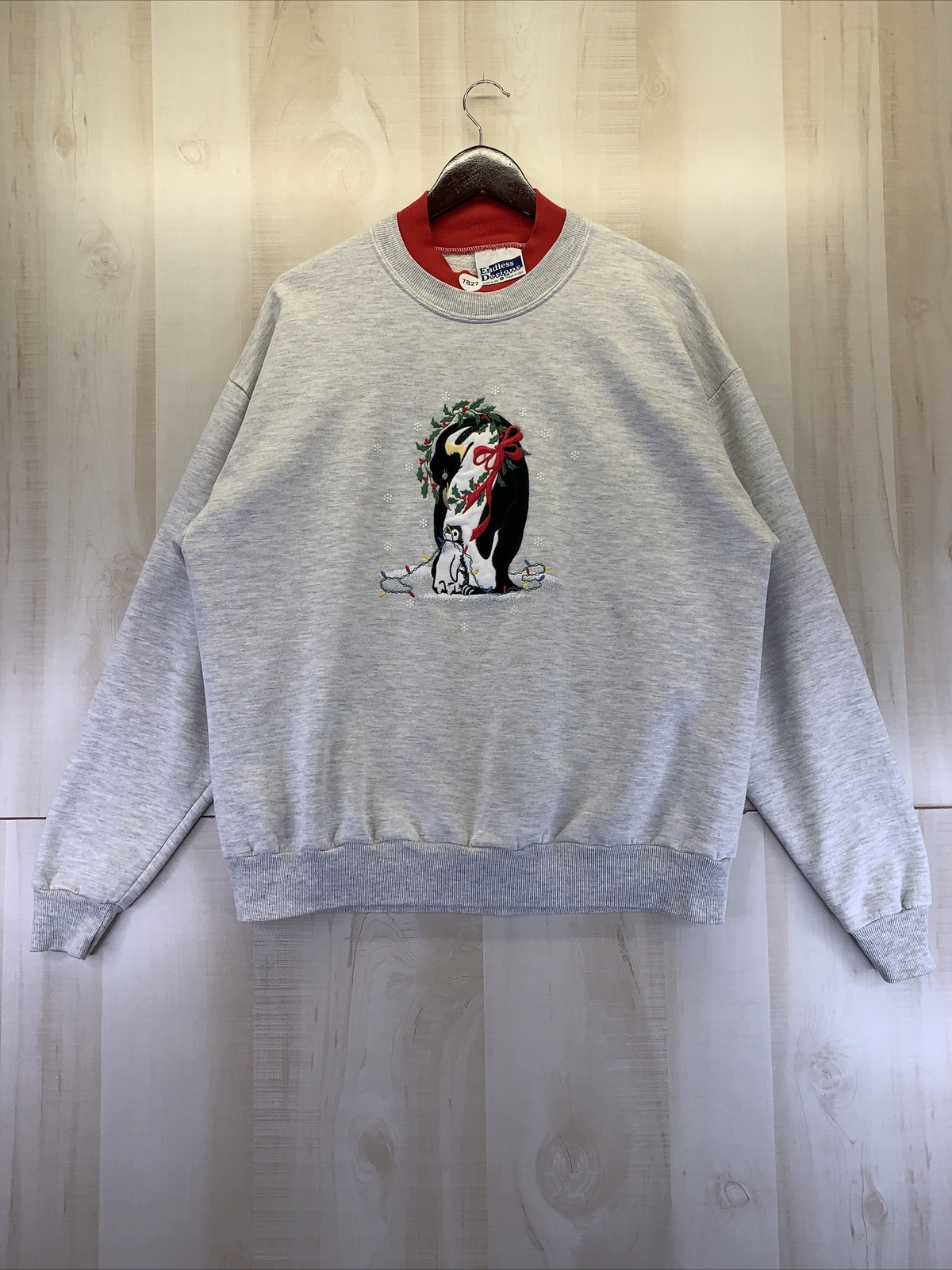 Vintage 1990s Endless Designs USA Grandma Sweatshirt Penguins Christmas Size L