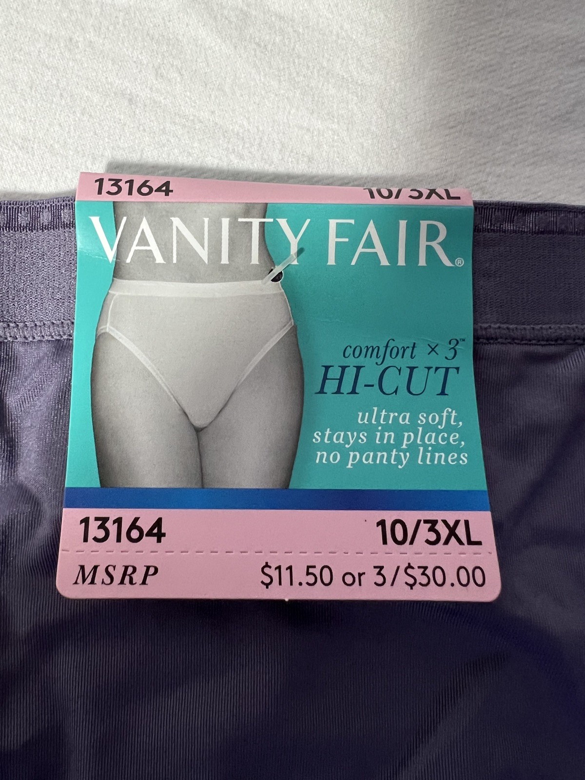 Soft & Silky Vanity Fair Comfort X3 Hi-Cut Panty 10/3XL 13164 New Blue color