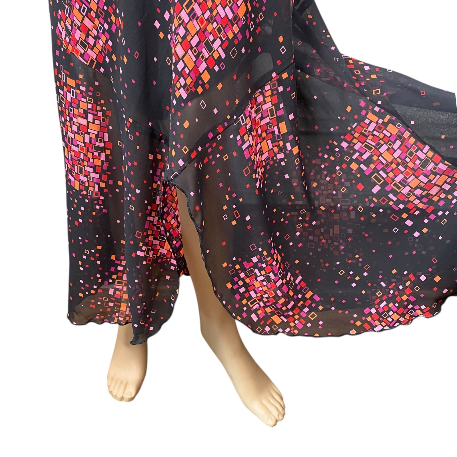Y2K La Belle Black Pink Geometric Whimsigoth Dark Fairy Slip Maxi Dress SZ 9