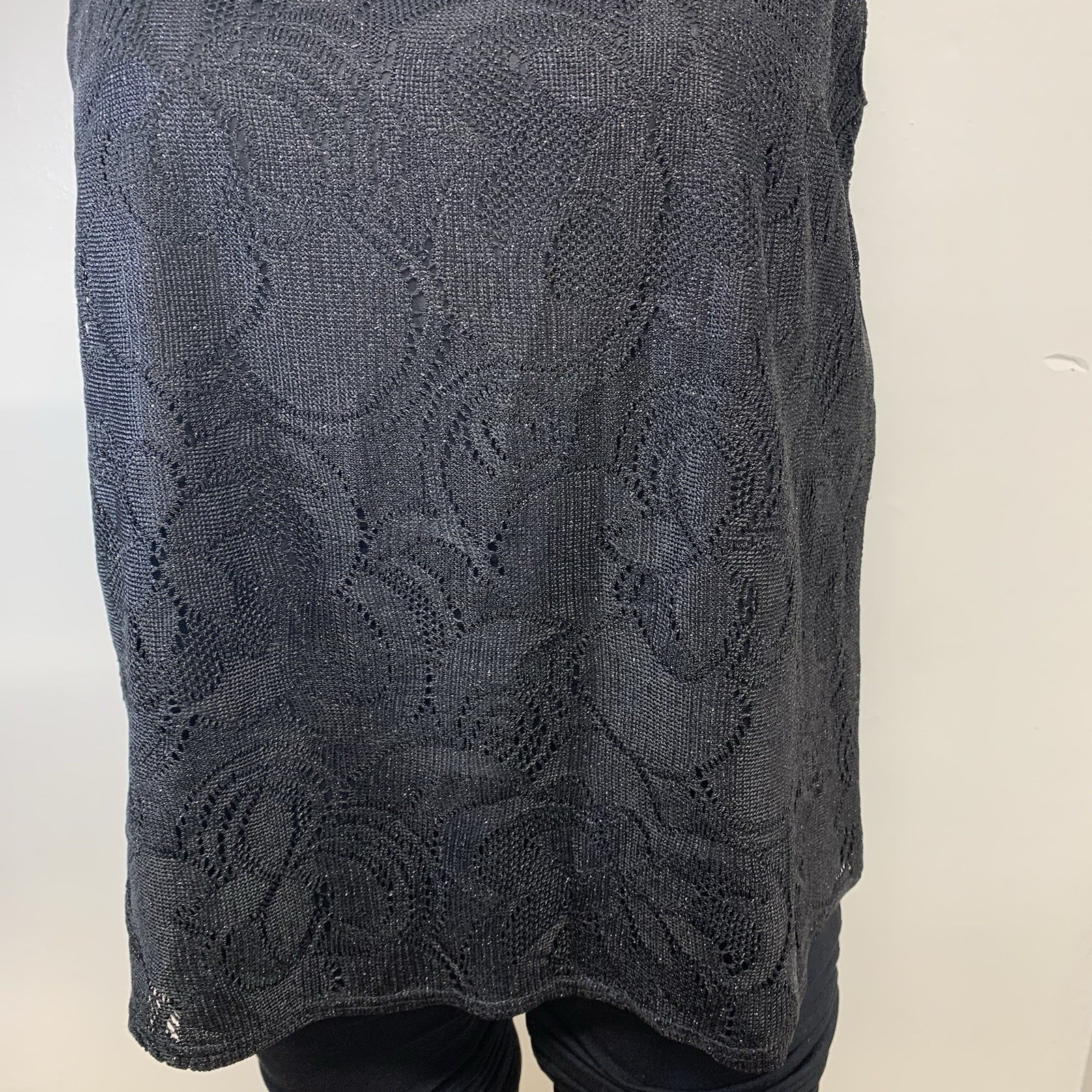 Vtg Onyx Nite Black Sparkle Tank Top 2X Metallic Lined Stretch Classic Formal