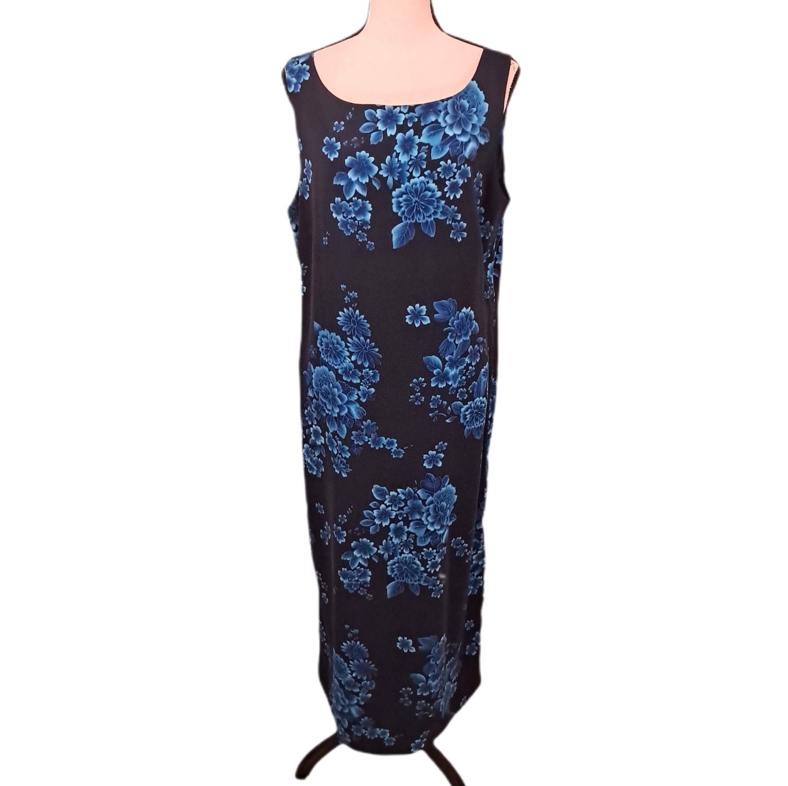 Vintage 90s Studio I Blue Floral Sleeveless Maxi Dress Party Wedding Cocktail 14