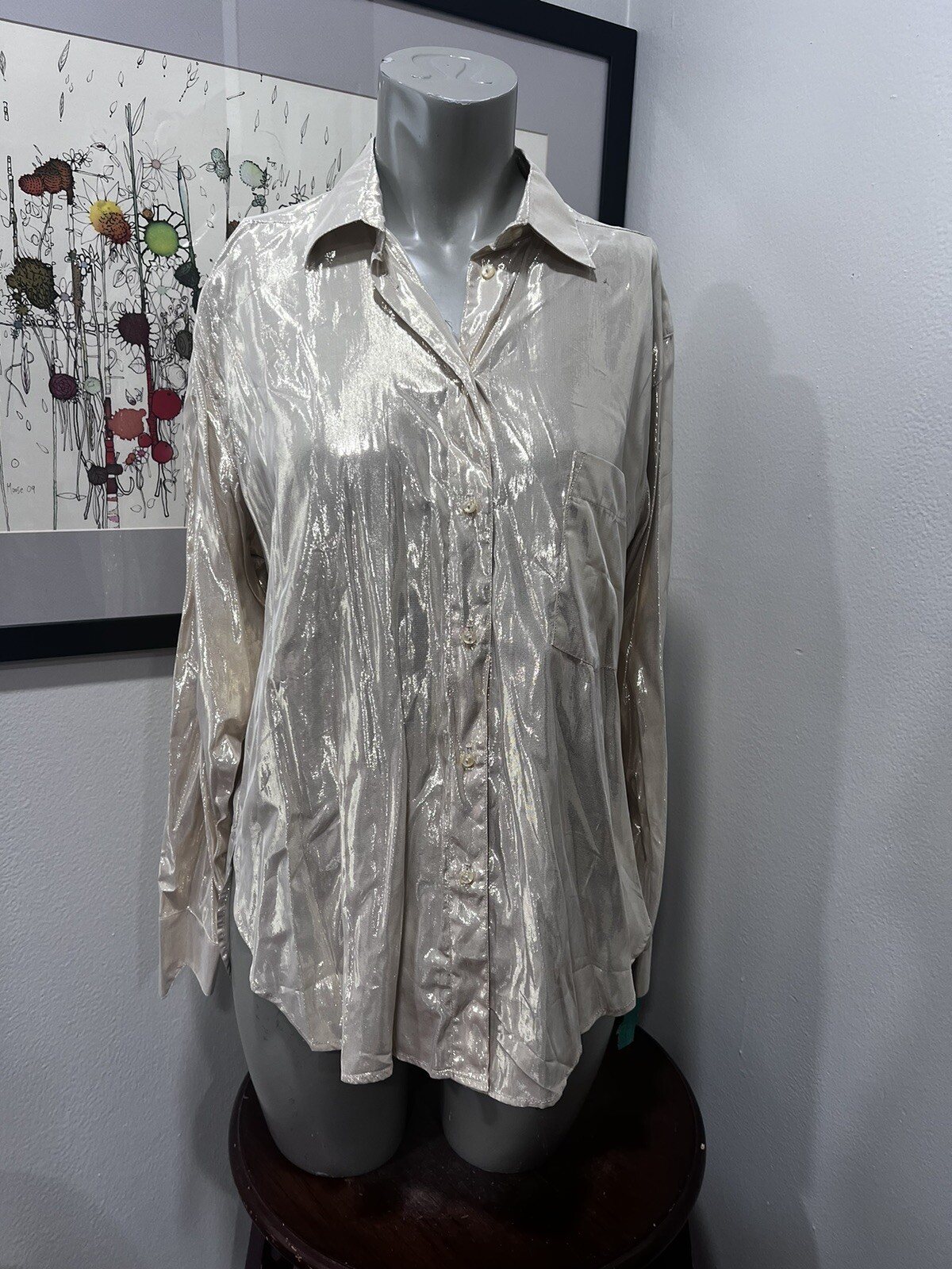 „Year Of „Vintage Metallic Long Sleeve 70’s Tailored Blouse Deadstock NWT. Sm