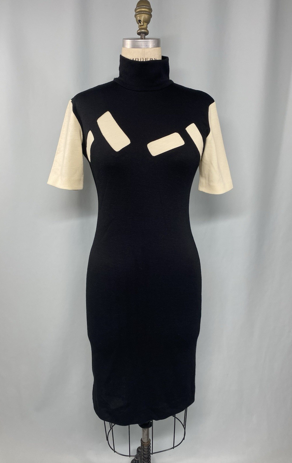 ETHAN COHAN GALLERY Vintage Dress SMALL PETITE Wool black ivory white 80s 90s