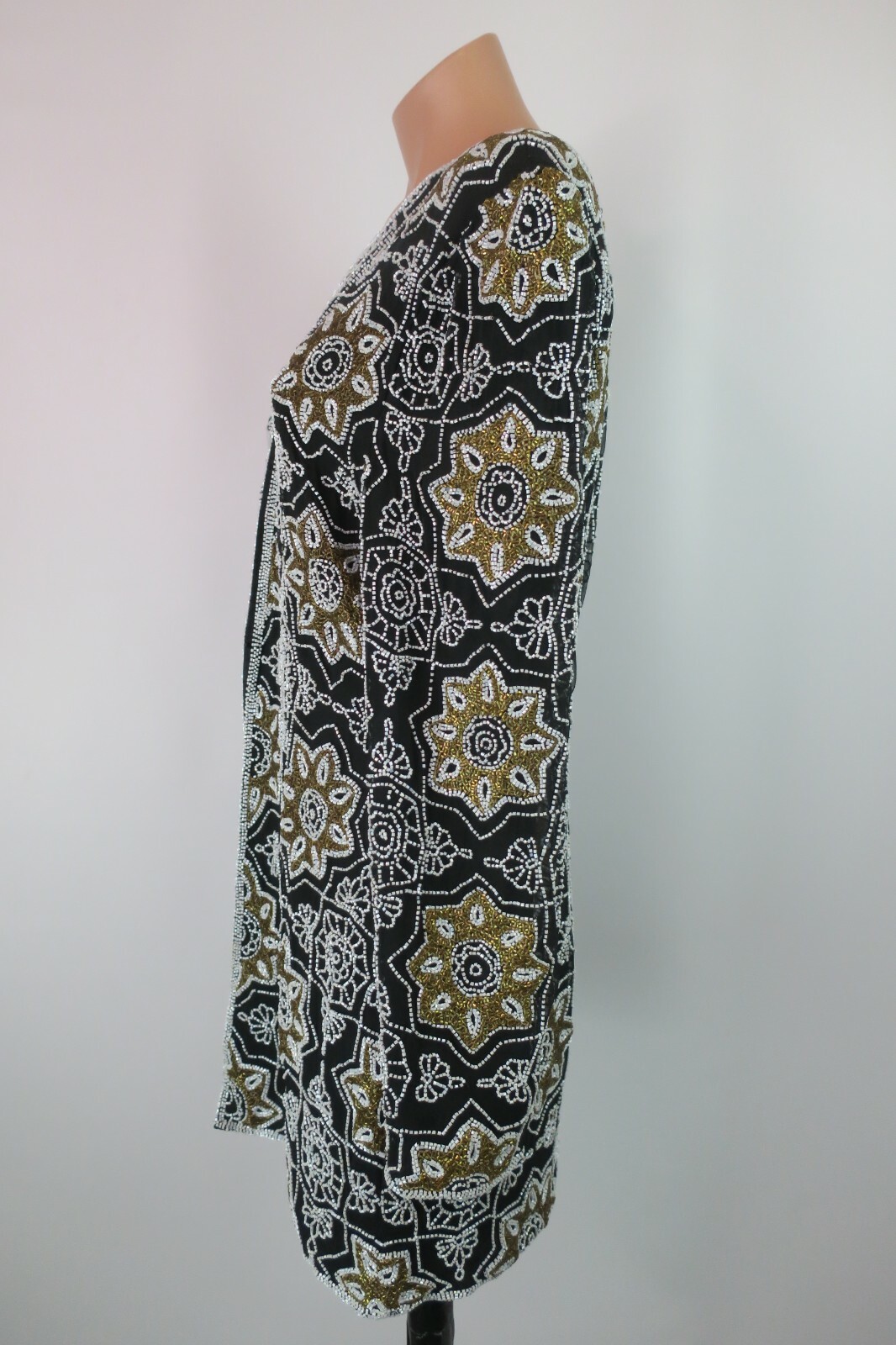 VTG heavy sequin beaded Floral Niteline Longline Evening Jacket Trophy Wife Sz S