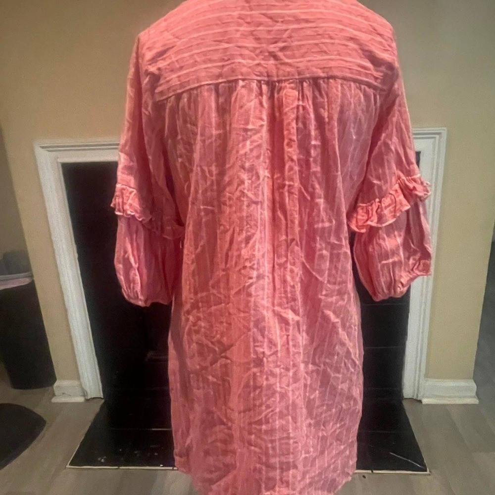 Cotton Bleu pink dress with ruffle sleeves. Size S Boho Indie