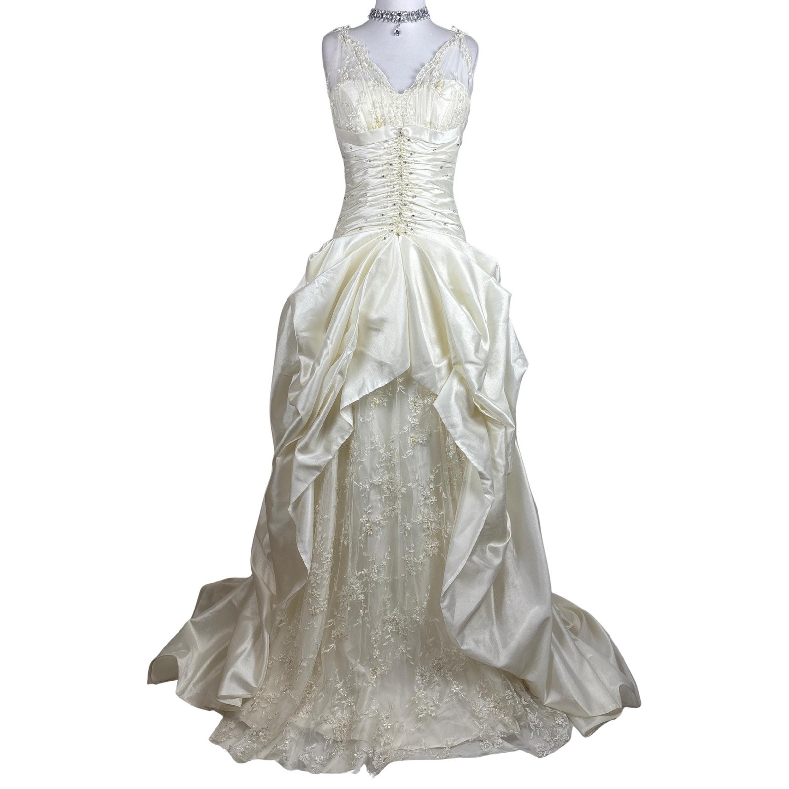 Vintage Romantic Wedding Dress With Veil Ivory Corset Bridal Gown Lace Fairycore