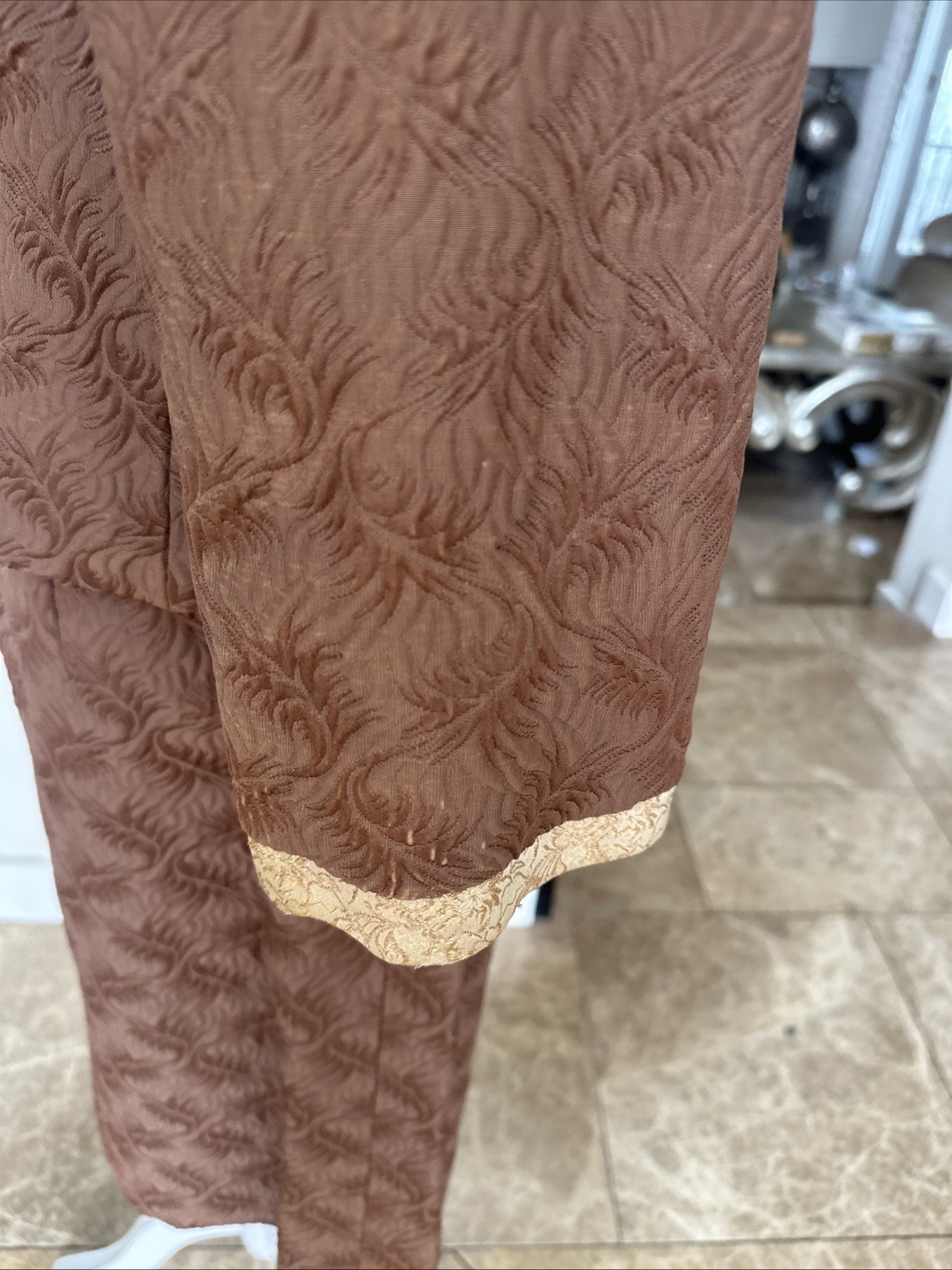 Sophie Gimbel Couture For Saks 50s Mocha Brown Silk Matelasse 3 Piece Skirt Suit