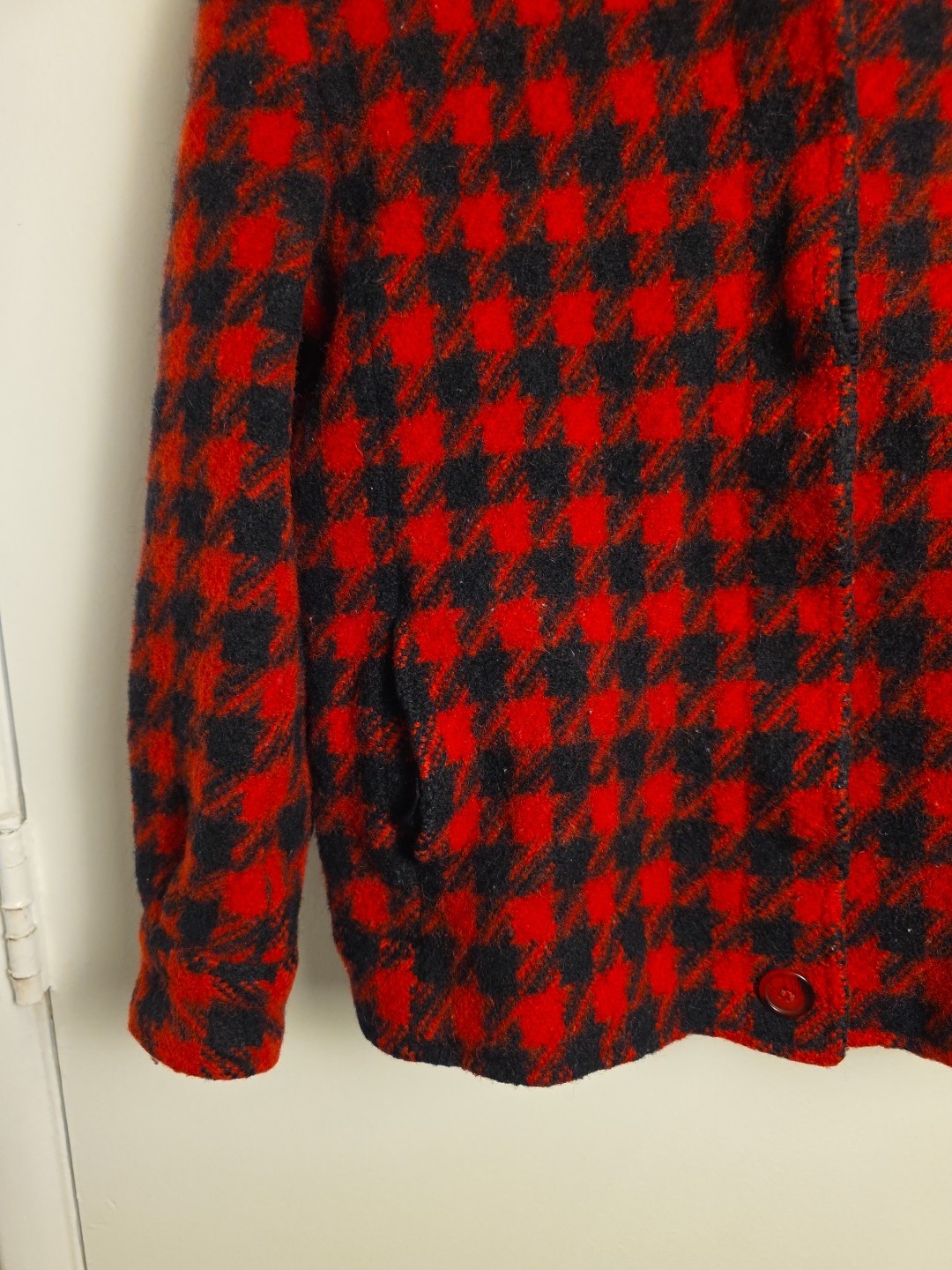 Vintage Pendleton Houndstooth Coat 1950s Button Up Black & Red Women’s Petite