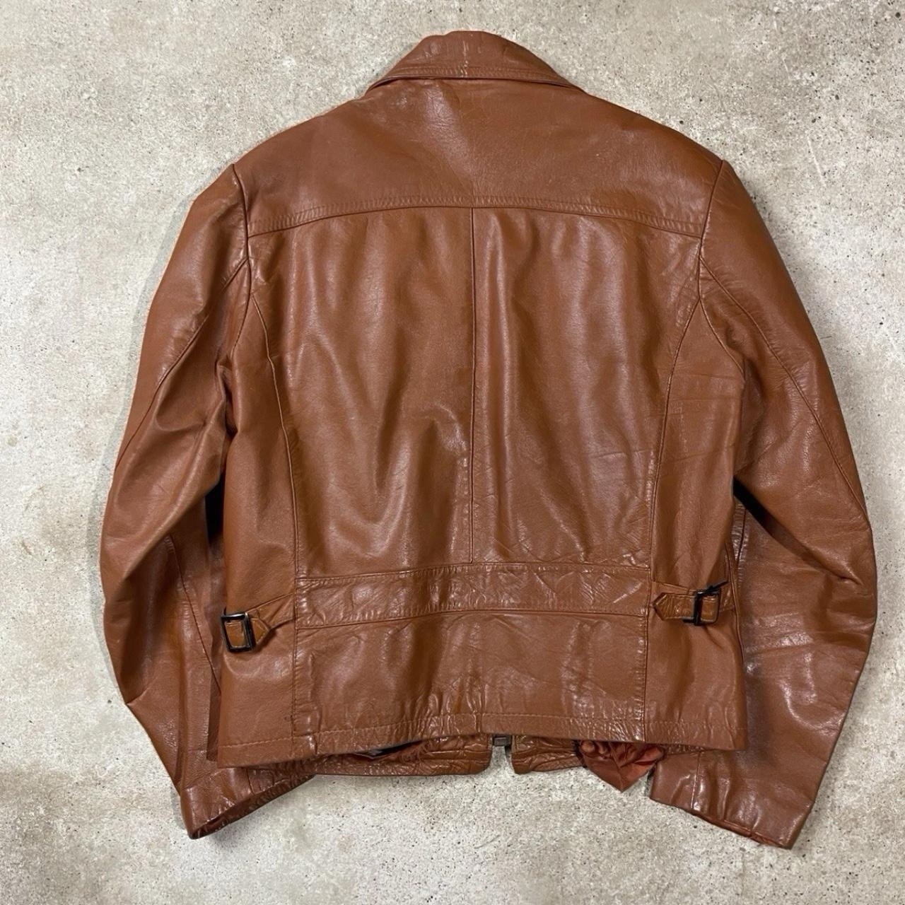 Vintage 60s Reed Leather Jacket Western Burnt Orange Zip Up Biker Mod Size 40 M