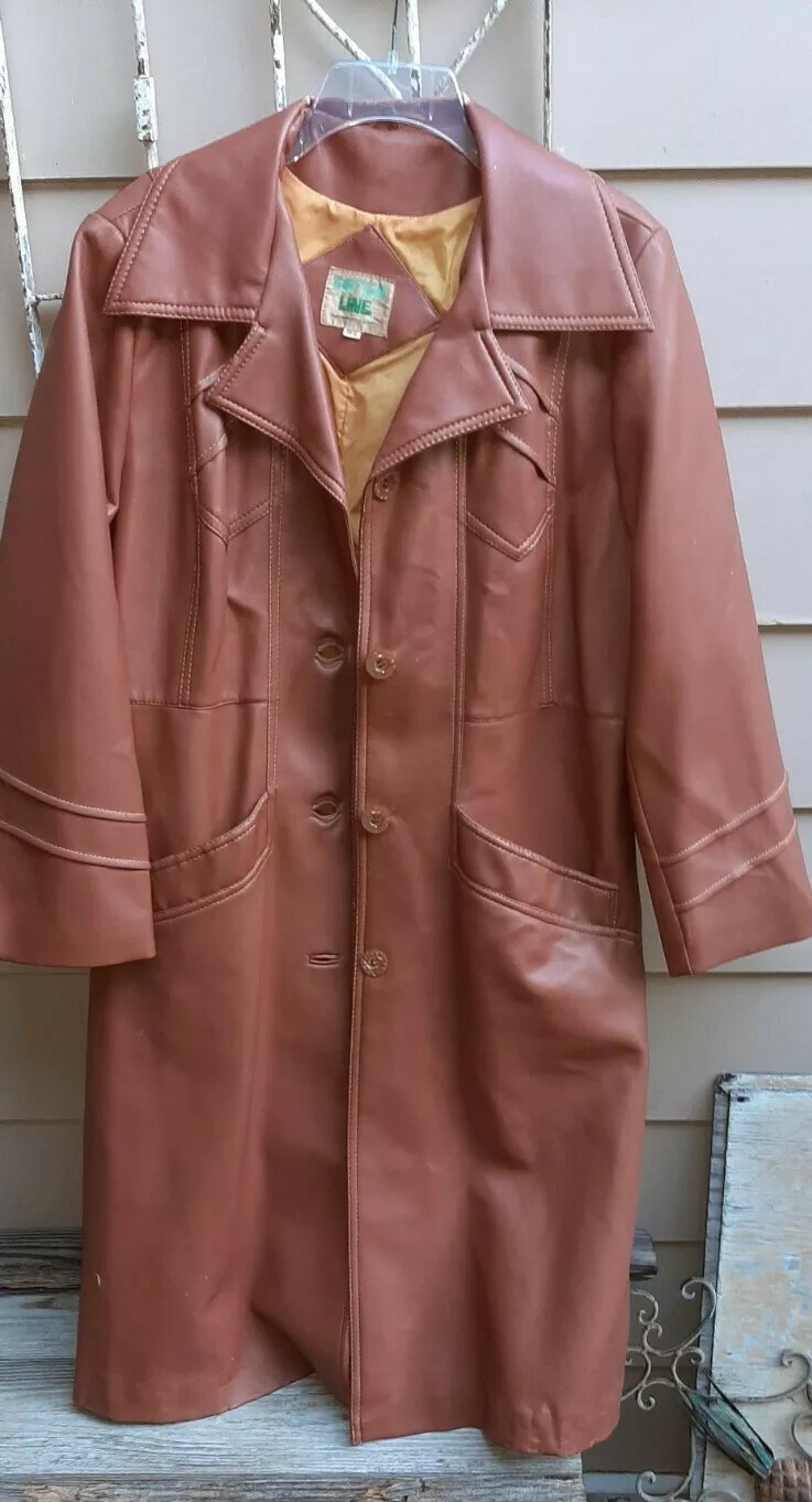 Vintage 60s Womens Grunge Faux Leather Coat By Bottom Line 18 1/2 Made Korea