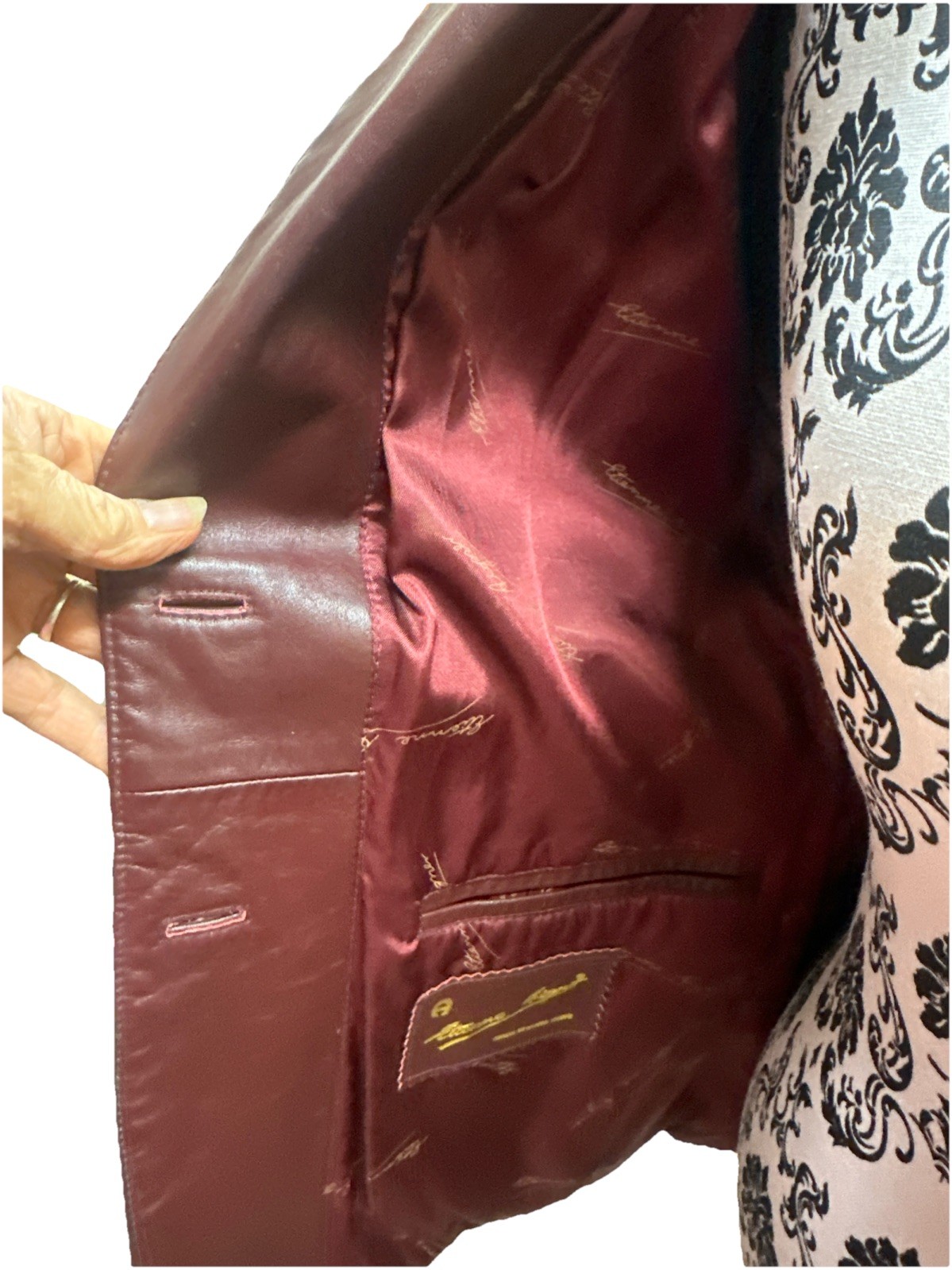 Vintage Etienne Aigner Jacket Red Burgundy Leather Collared Size 12