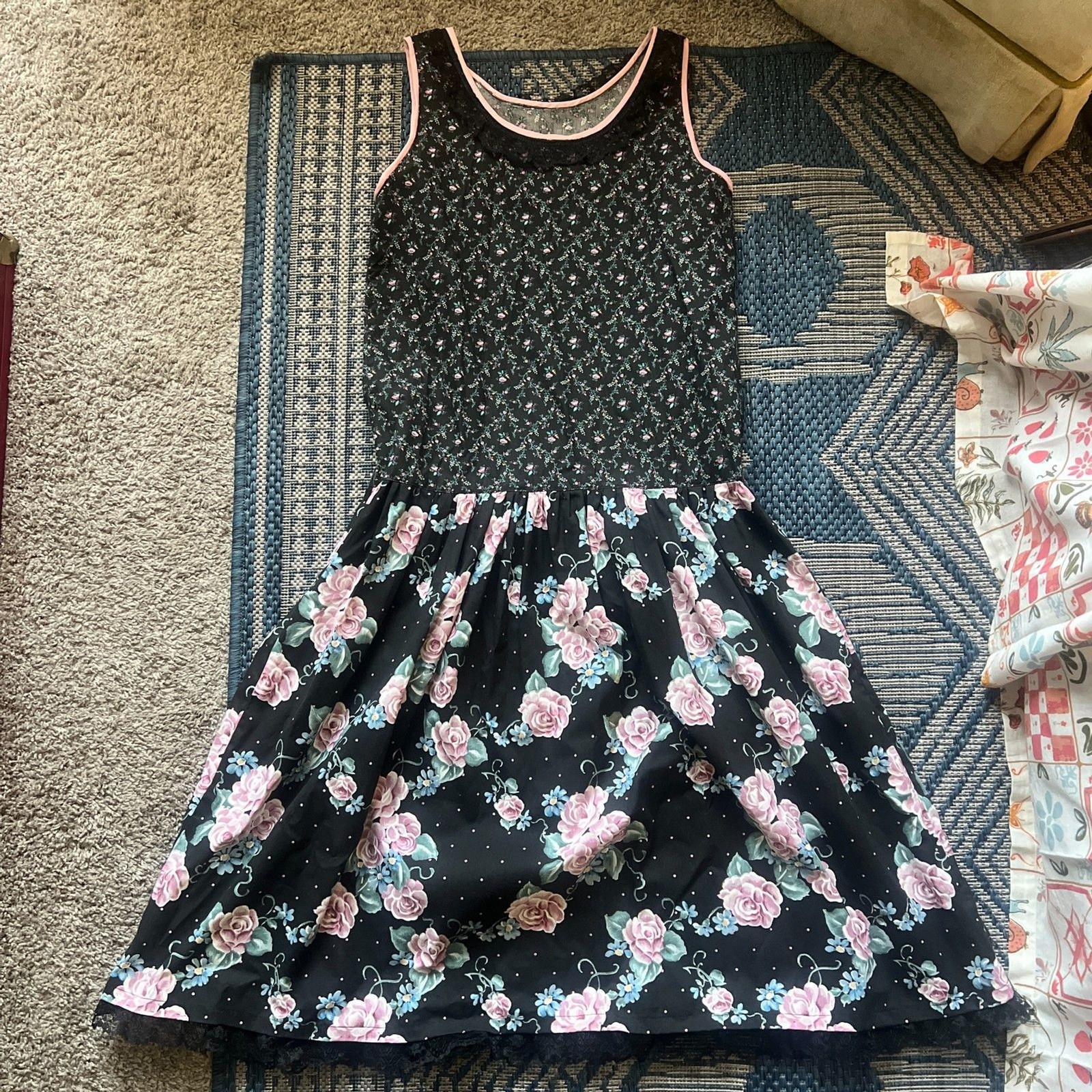 Vintage 80s cottagecore fairycore boho drop waist handmade floral dress size 4-6