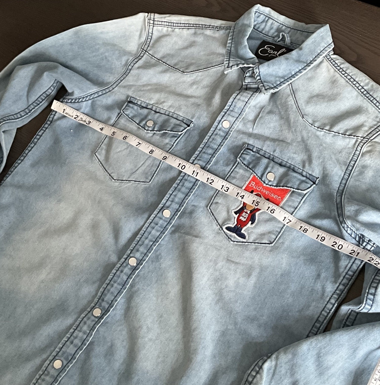 VTG-EarL Jean”Budweiser-unisex Long Sleeve Shirt, Light Blue Size L