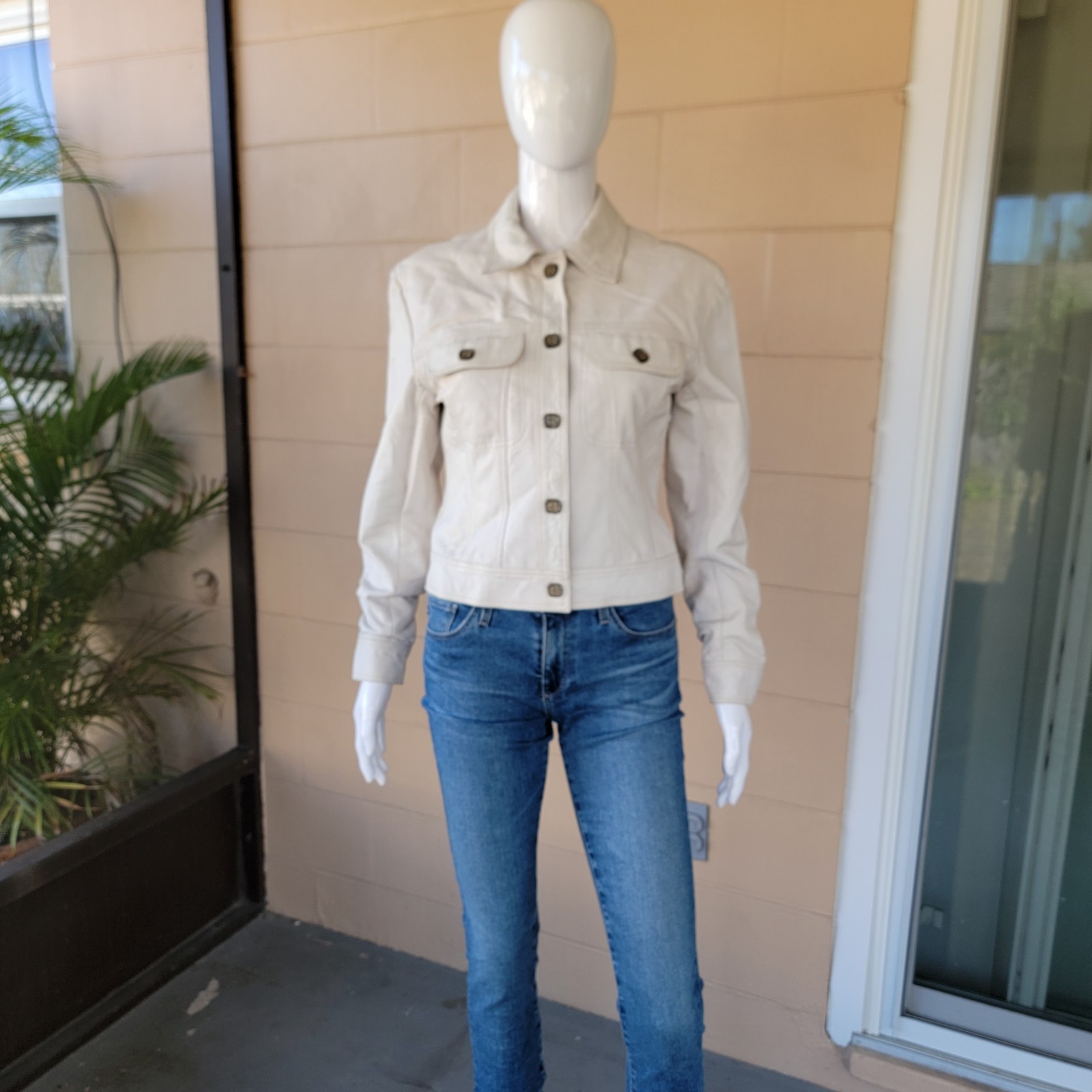 Vintage 90s Margaret Godfrey Leather Jacket Short Off-White Women S Quiet Luxury