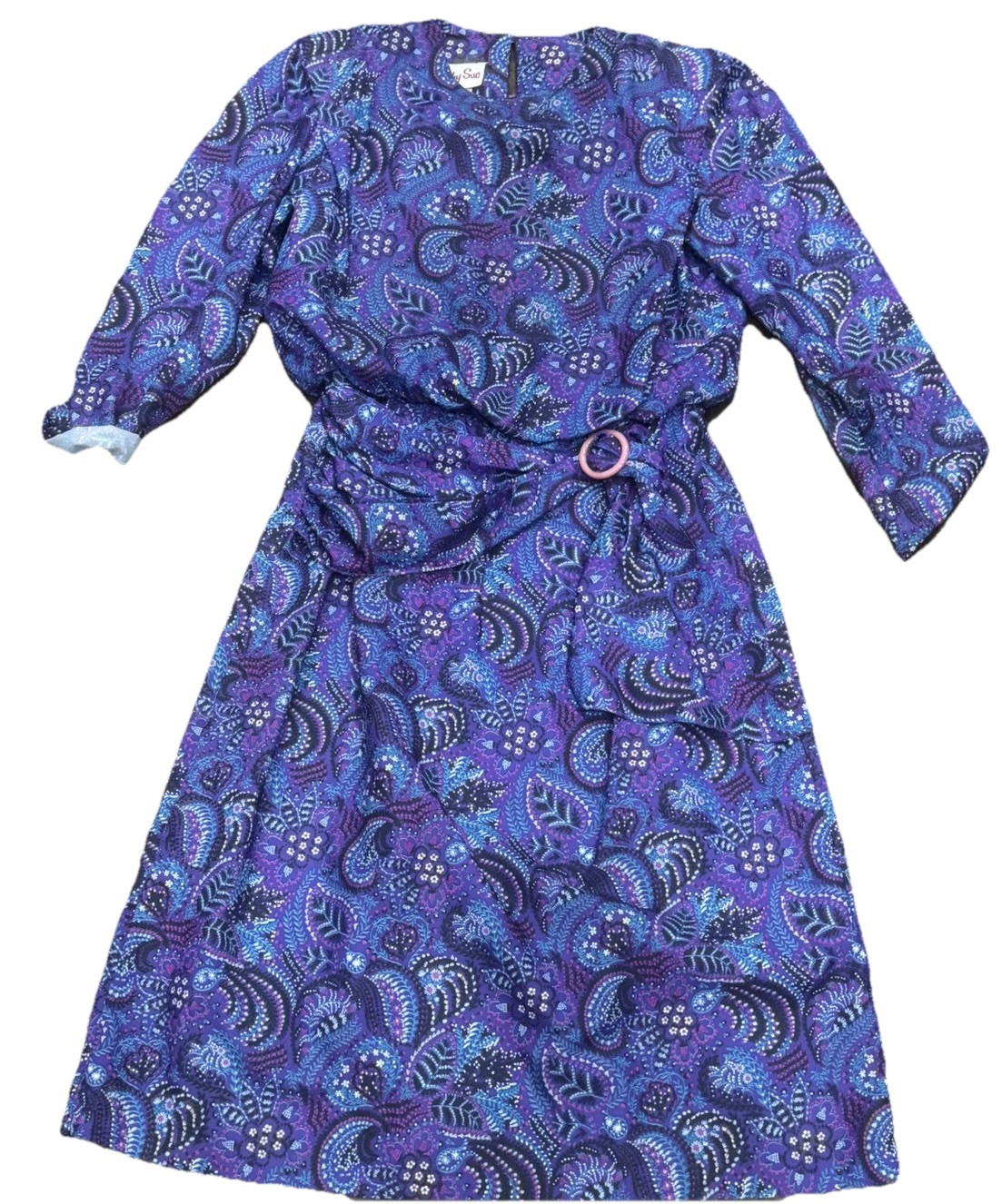 Vintage Cathy Sue Purple & Pink Multicolor Print Shoulder Pads 1980’s Dress 12