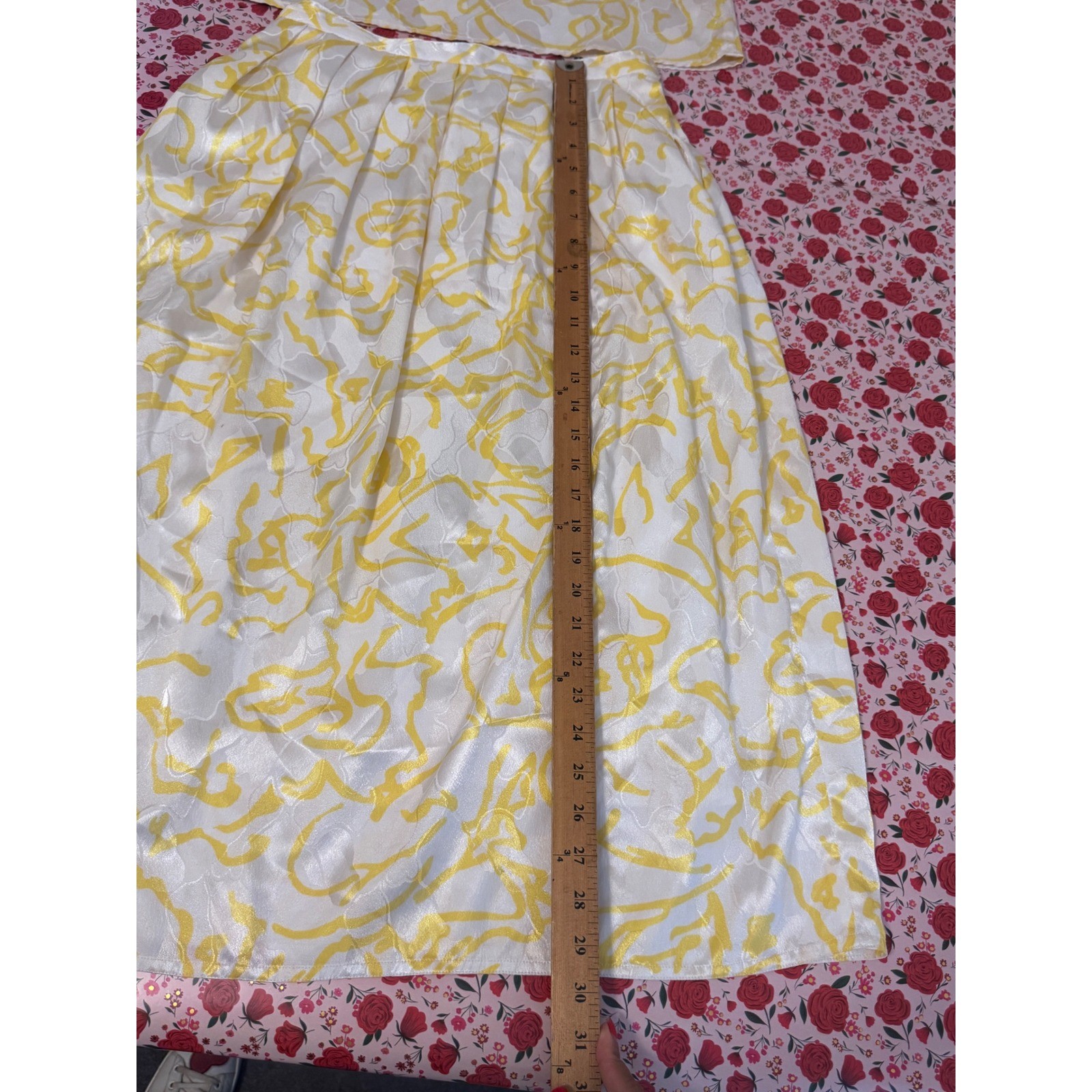 Vintage J. Gallery Yellow White Abstract Print 2 Piece Skirt Set Size 9/10 e3