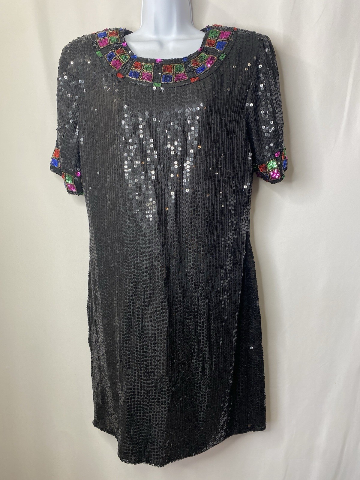 Vintage Jewel Queen Womens Dress Size Large Flapper Gala Sequins Prom Hoco LBD
