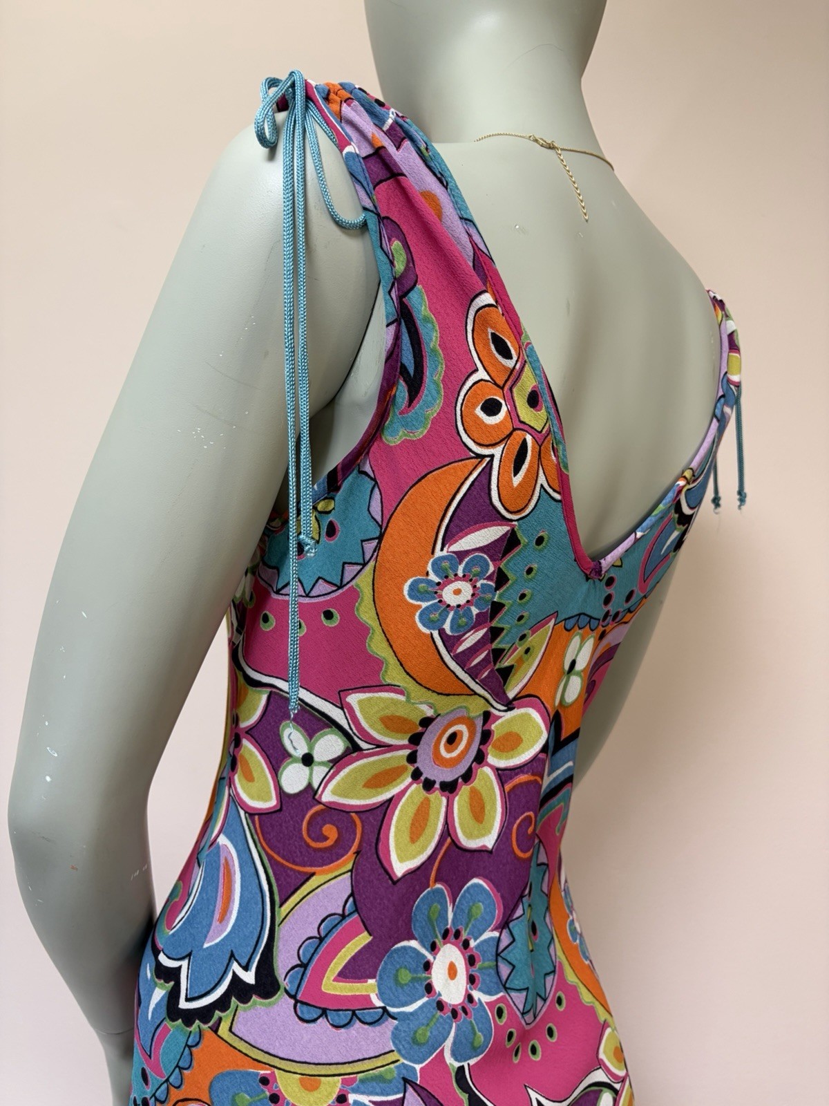 Vintage 90s Angie Psychedelic Bias Cut Rayon Floral fairy India Midi Dress S