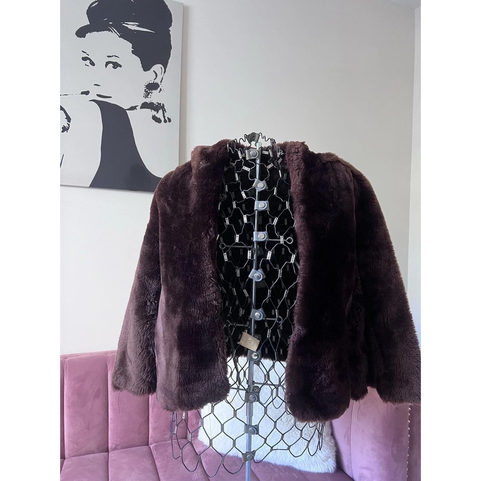 Vintage Chocolate Brown Faux Fur Cropped Jacket Bolero Open Front 1950s Style