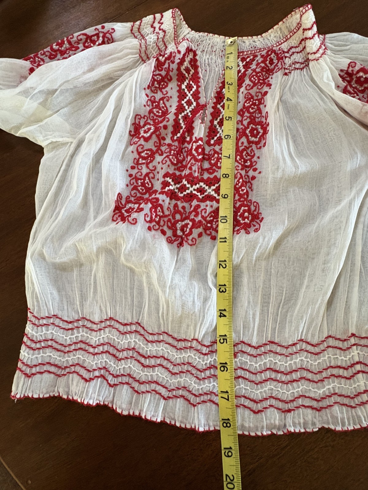 Authentic Antique 1930s 40s Yugoslavian Hand Embroidered Hand Smocked Blouse S-M
