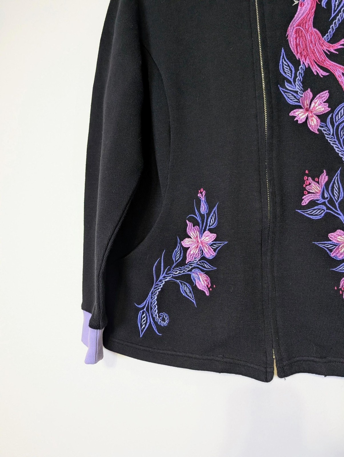 Vintage Bob Mackie Wearable Art Embroidered Bird Jacket Medium Black Maximalist