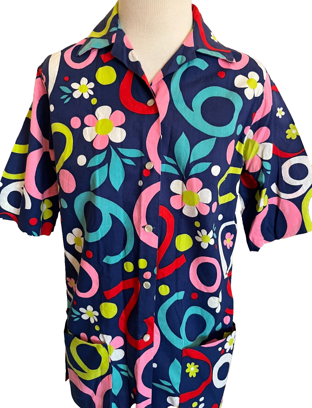 Vintage 70s Jean Marie Original Womens Tunic Blouse Shirt Groovy Flower Power