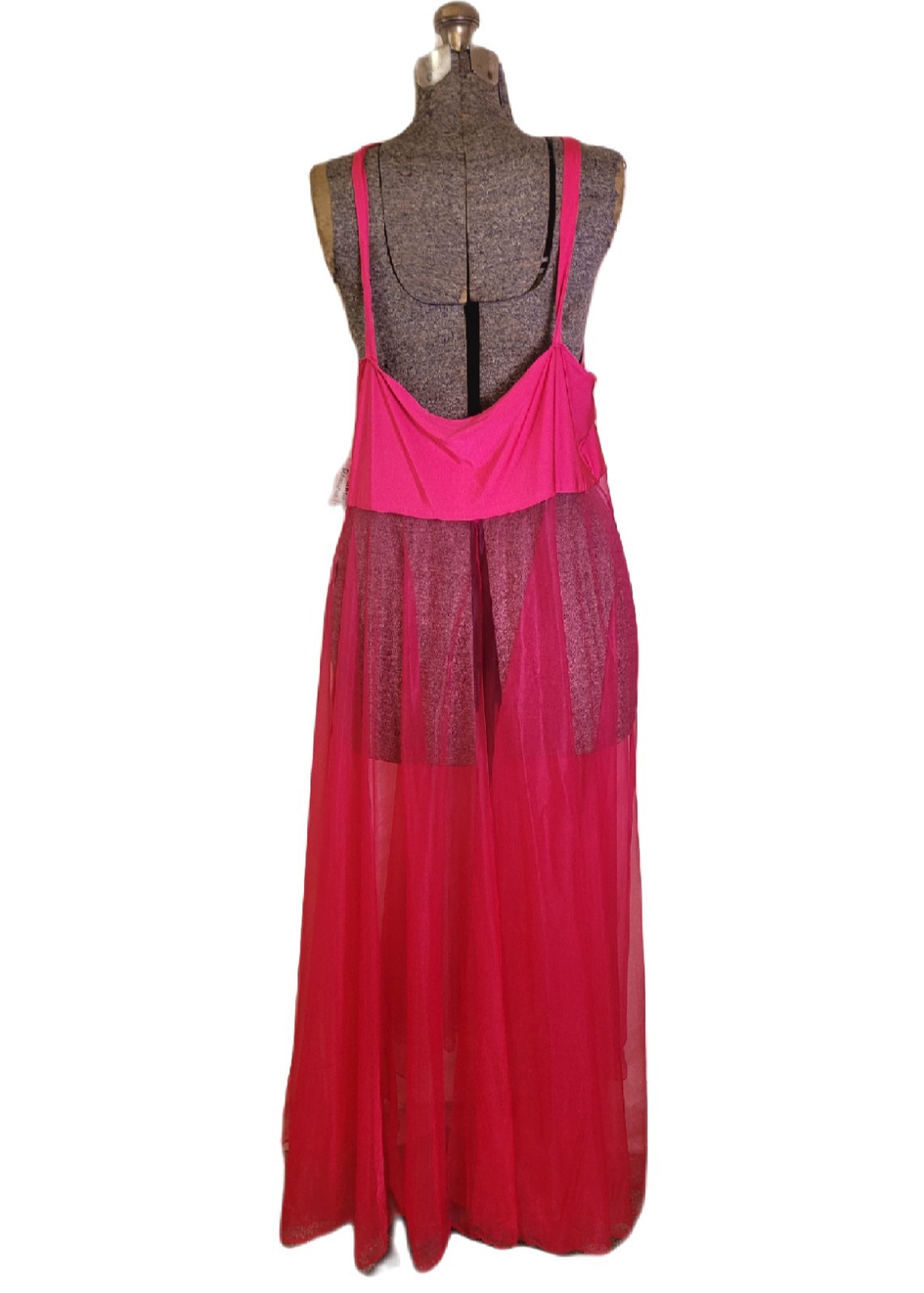 Vintage 90s Y2K Deadstock Plus Size Maxi Lingerie Halter Dress Hot Pink 1x/2x