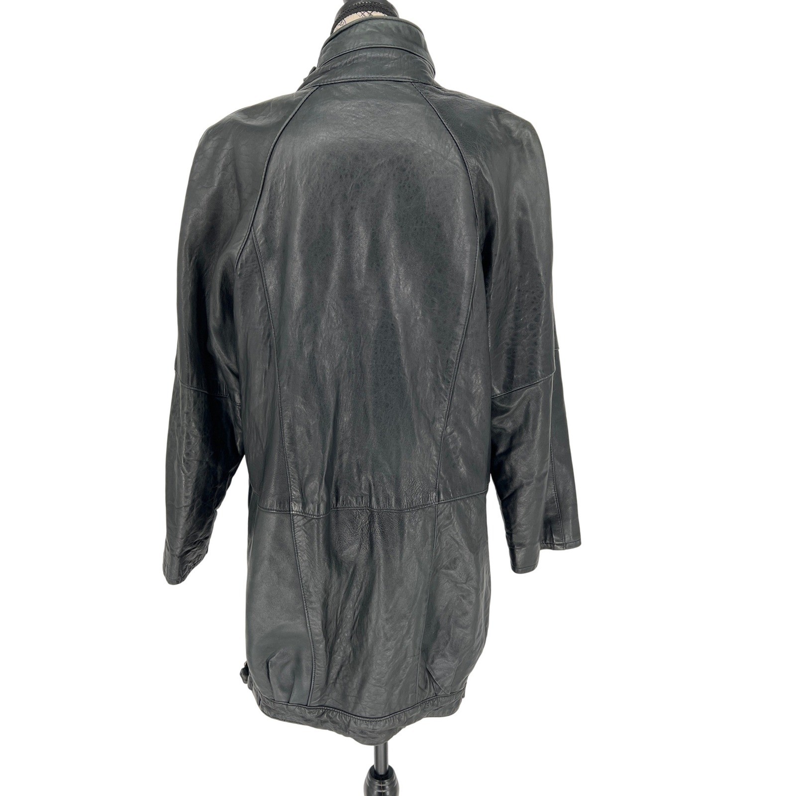 Vintage G-III Leather Fashions Oversized Black Leather Jacket Drawstring Waist