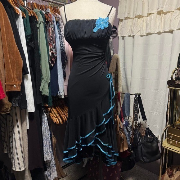 Y2K vintage Black Ruffle Mermaid Maxi Dress