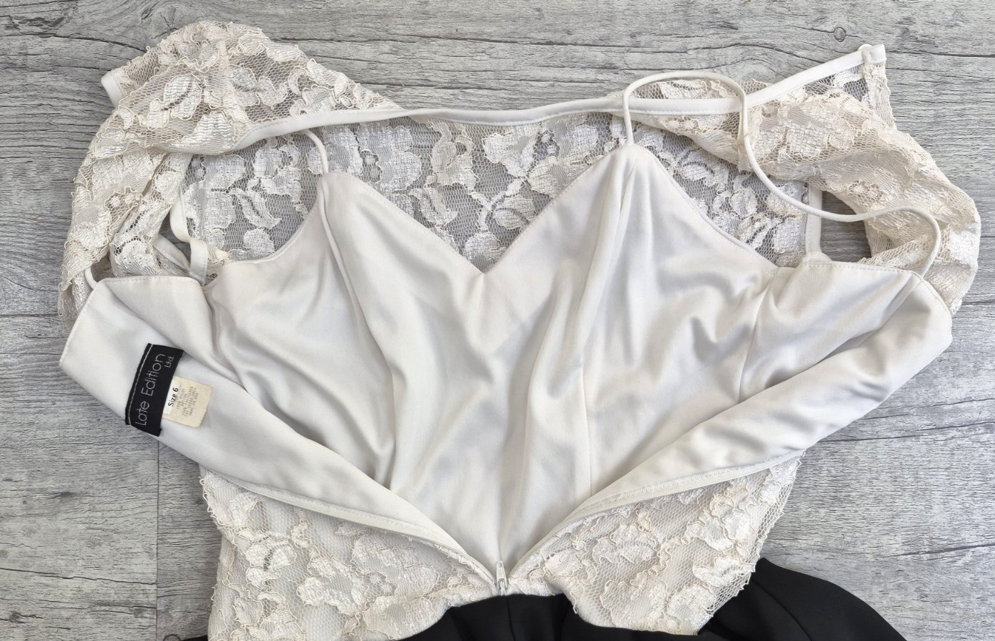 Vintage 80’s LATE EDITION Black w/ White Floral Lace Sheer Ruffle Dress – Size S