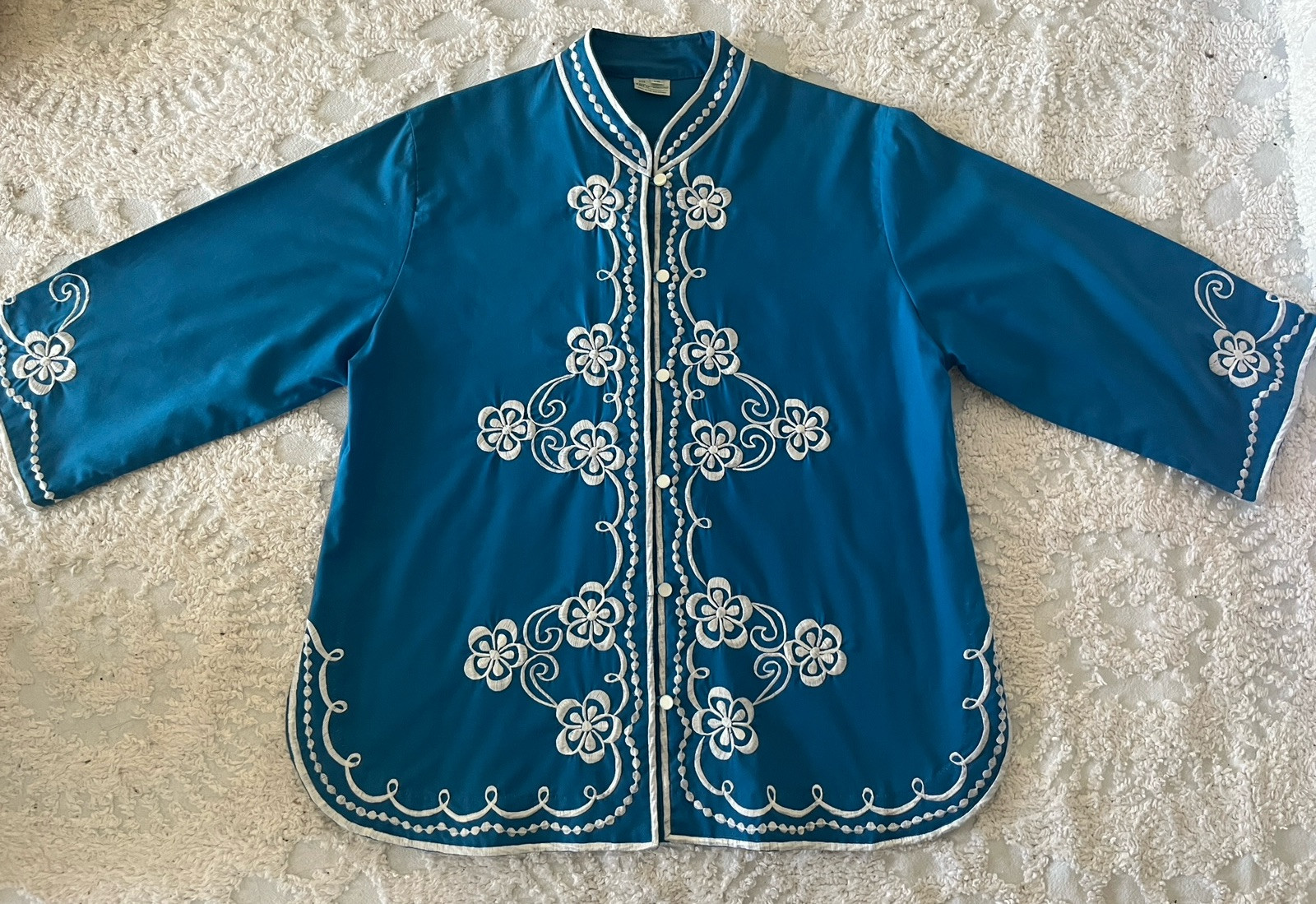 Women’s Vintage 1970s Caro of Honolulu Blue Embroidered Tunic Top Sz 12