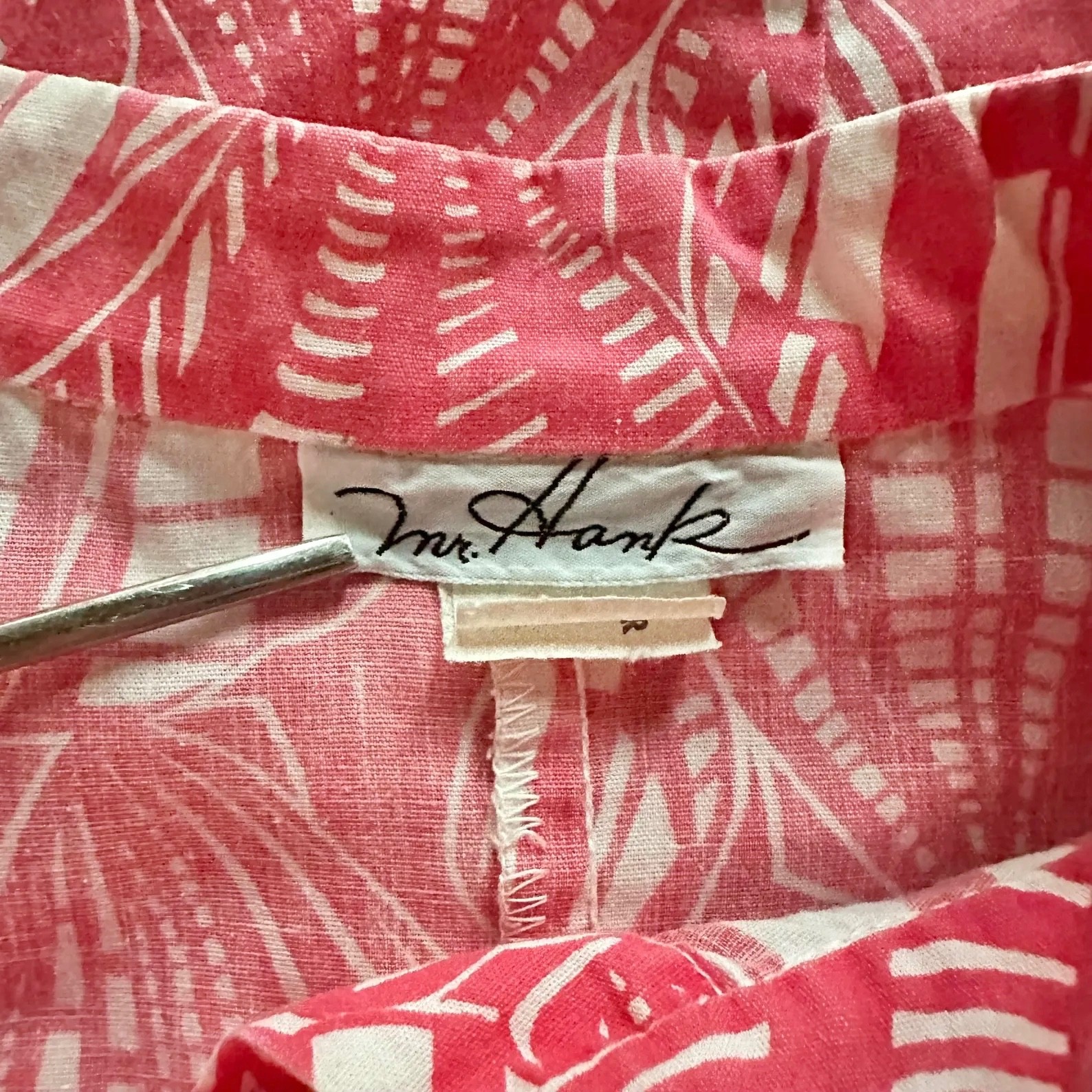 Vintage 70s Mr Hank Preppy Hot Pink Seashells Print Beach Cover-up Shirt Dress L
