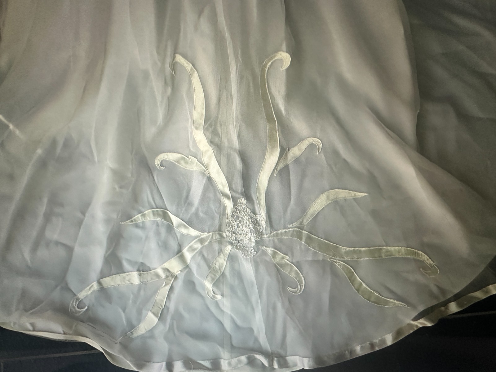 Vintage 1970s Ivory Nylon Chiffon Alencon Lace Wedding Dress