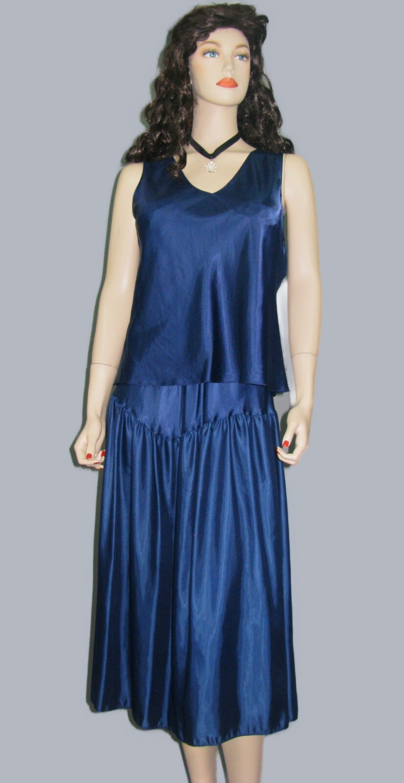 EmbellyShmentz~Vintage Shiny Plush Satin 2 Pc Slip Set Half Slip Med Cami Sz 38