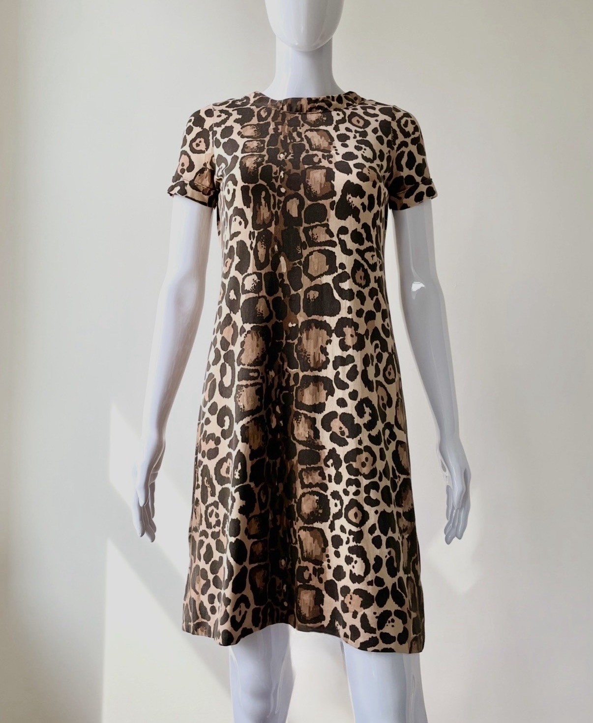 Vintage S M Mini Dress Rare Anne Klein 70s Late 60s Leopard Print Knit Mod VGUC