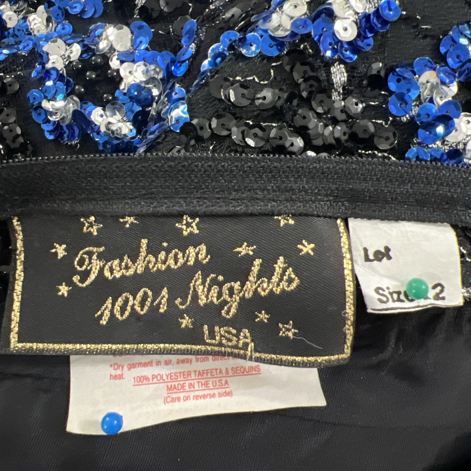 Vintage Fashion 1001 Nights Sequin Evening Gown Black Blue Size 12 USA Made