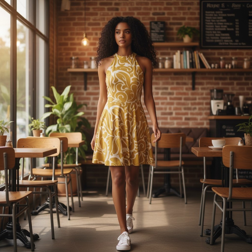 Bar III – Retro Vibes ✨️ Yellow and Silky Swirl Midi Dress