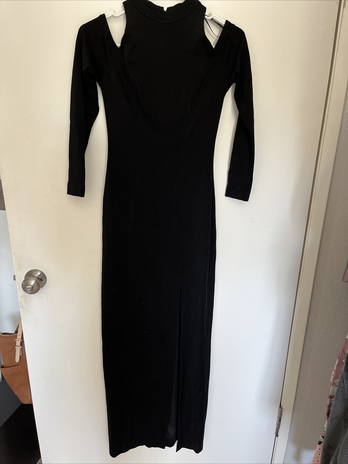 TADASHI Shoji Vintage 90’s Black Cold Shoulder Cut Out Maxi Evening Gown S /M