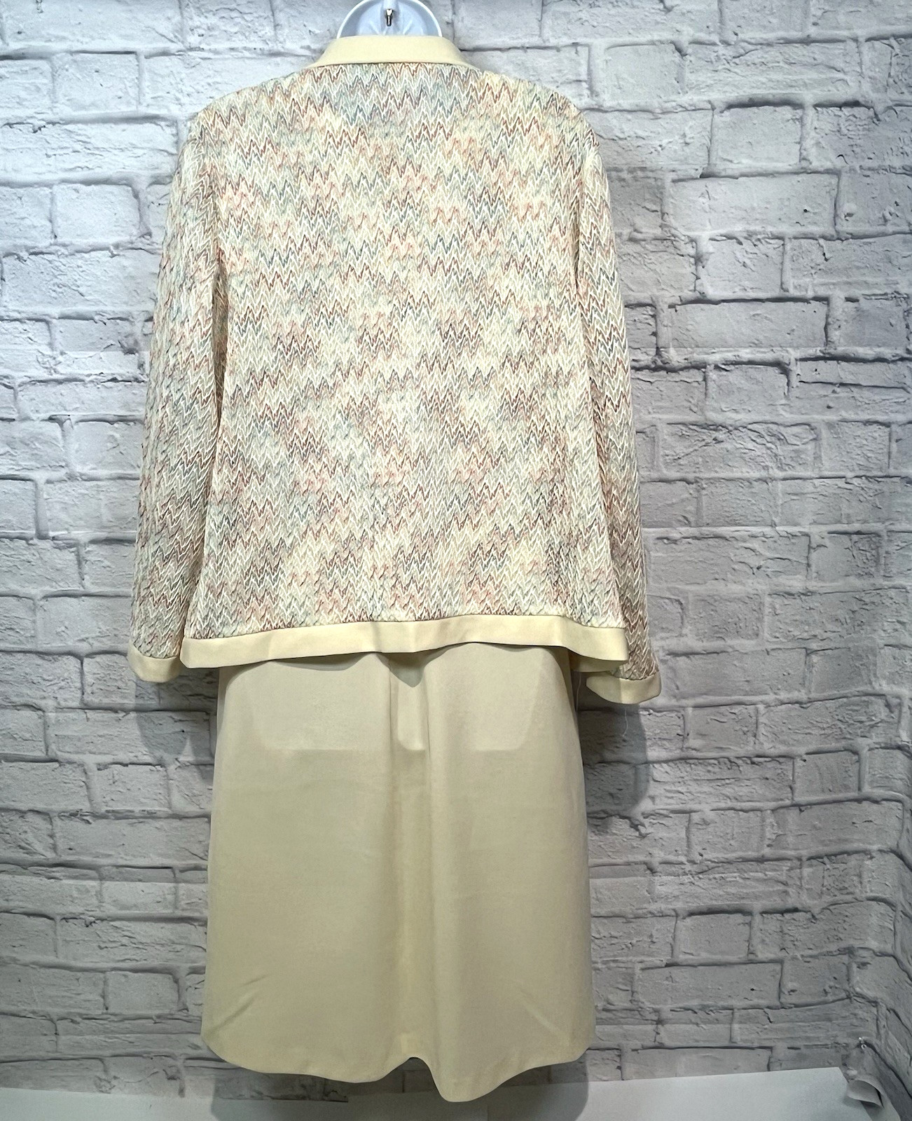 Vintage Preferred Fashion 2 Piece Dress &Jacket Set Yellow Chevron Knit M/L 80’s