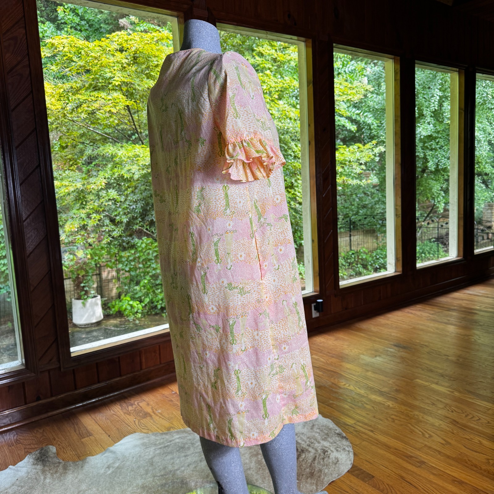 Vintage 60s Lounge Craft House Coat Dress Robe Novelty Print ILGWU Size Medium