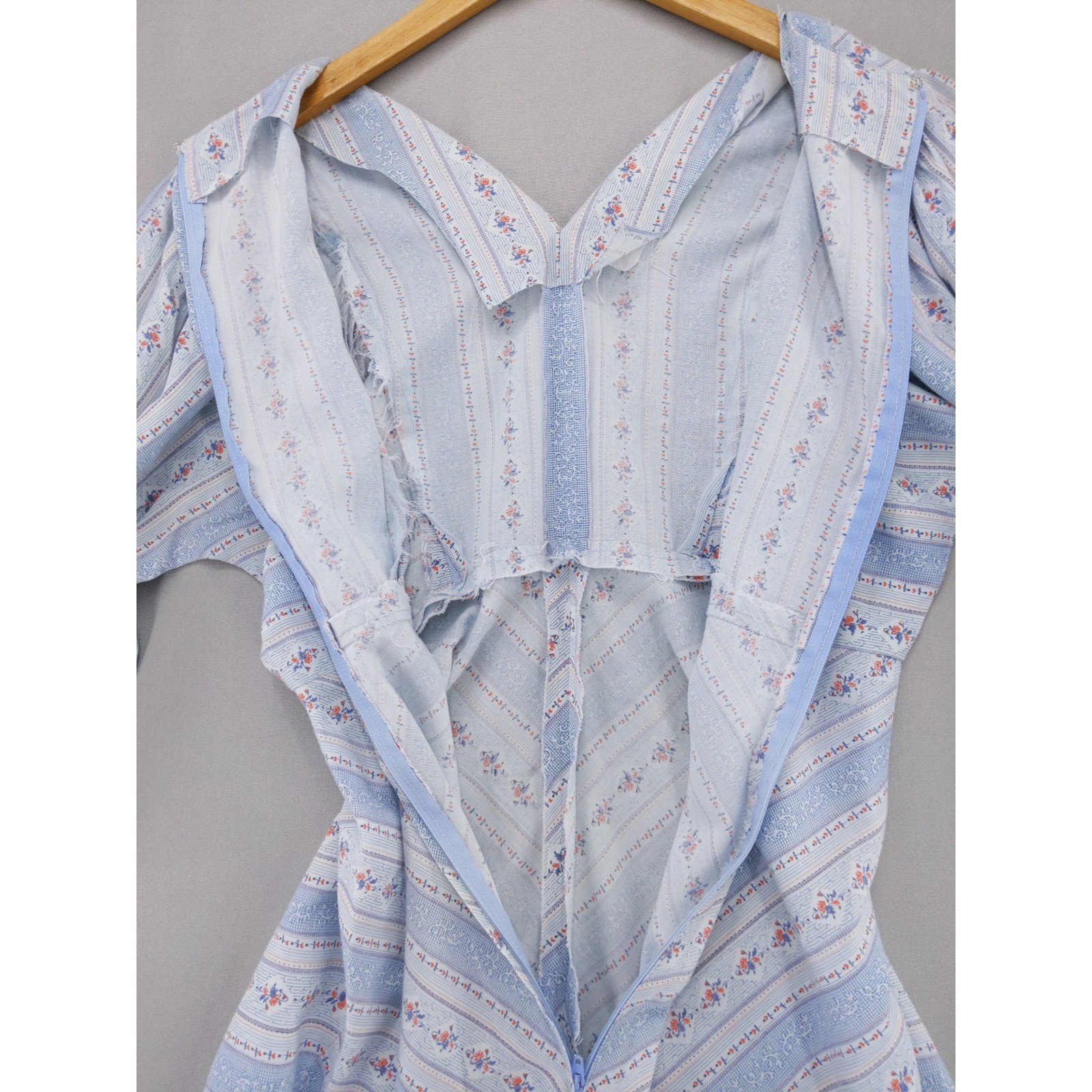 Vintage 70s Prairie Dress Womens Small Blue Floral Puff Sleeve Mini