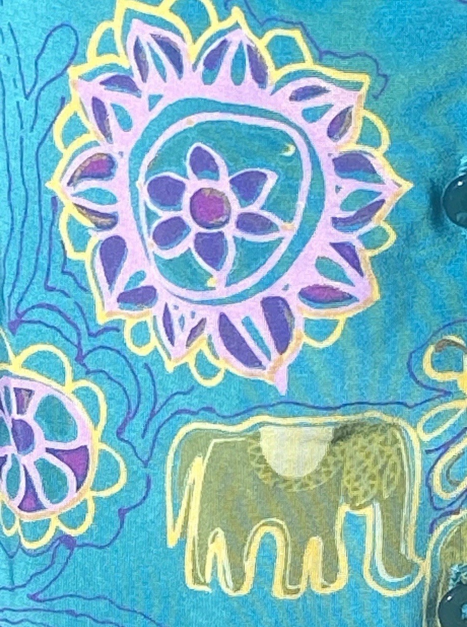 Peplum Blouse Women Sz 3X Vintage Mardi Gras Blue Floral Elephants Grandmacore