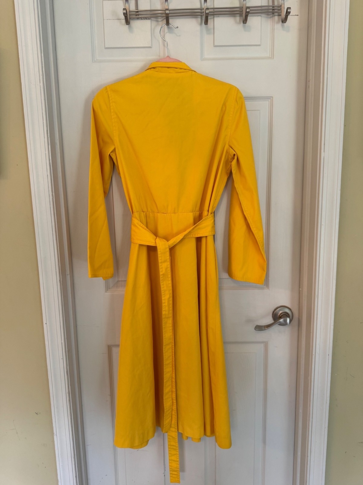 Vintage Caron Retro 70’s Yellow Midi Length Long Sleeve Shirt Dress Size Small