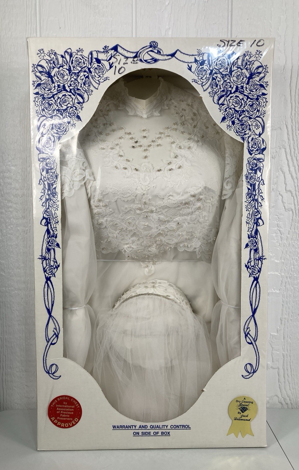 Vtg Wedding Dress Gown Veil Size 10 Sealed Preserved Boxed 1992 Jack Diamond