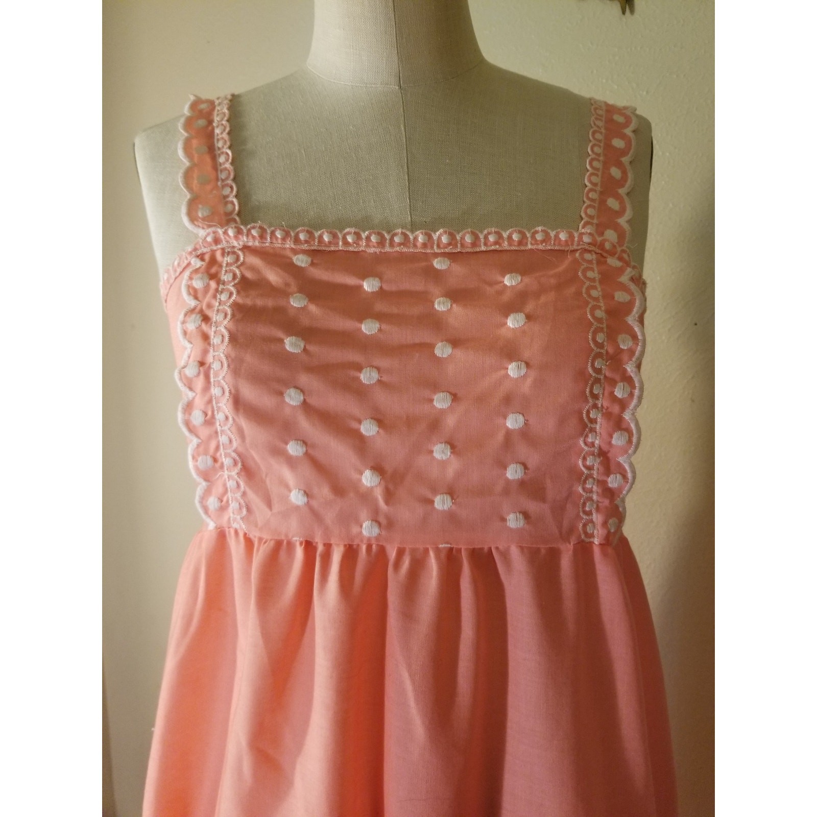 70’s Vintage Peach and White Maxi Embroidered Sundress
