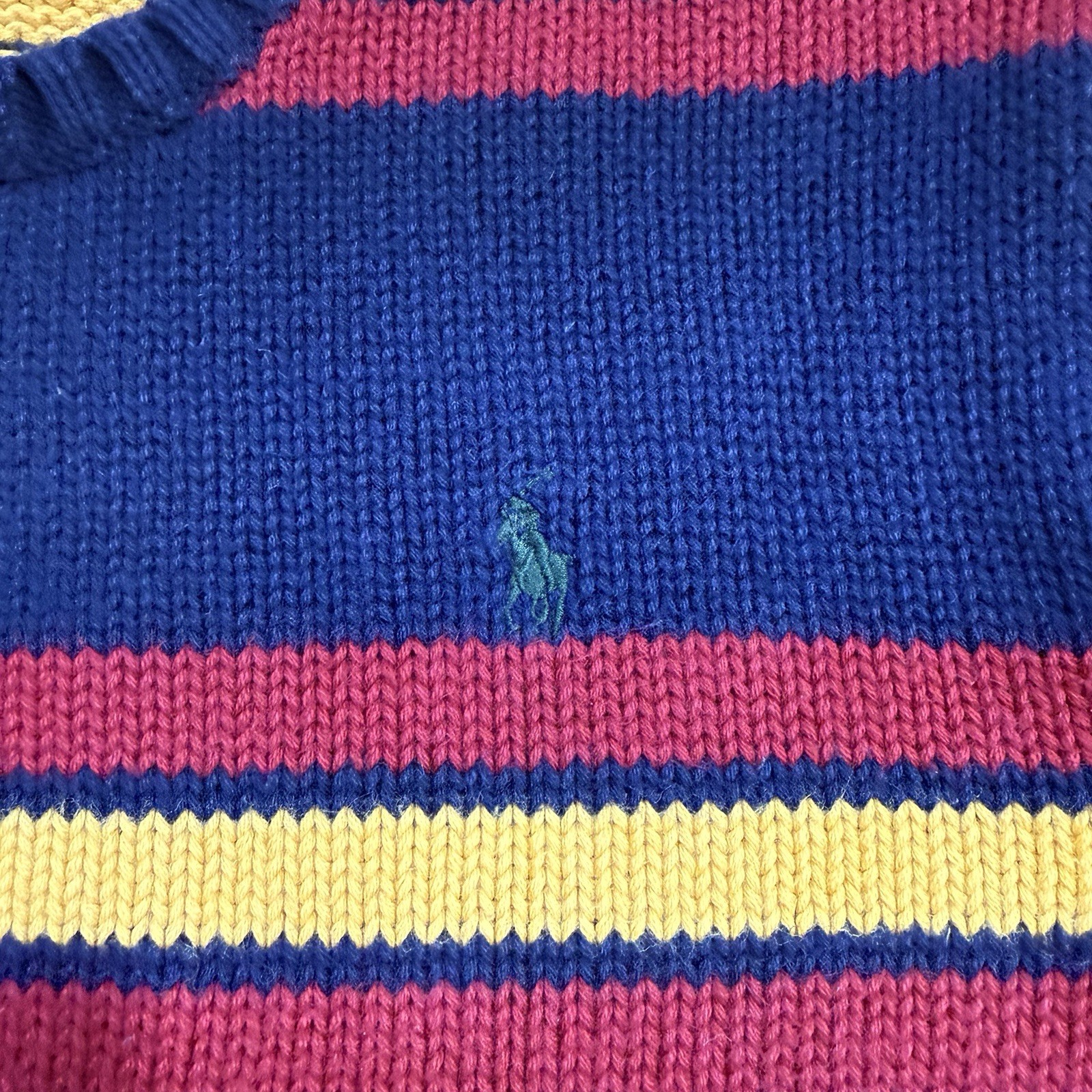 Vintage 90s Polo Ralph Lauren Striped Cotton Sweater Navy Red Yellow Youth M