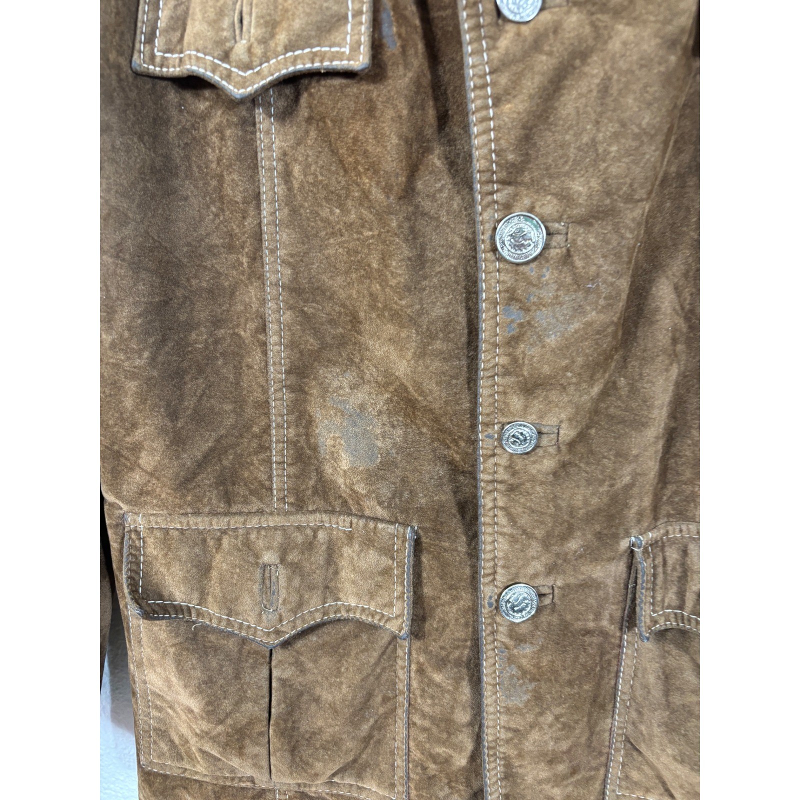 Milano Jacket Medium Brown Vintage 70s Suede Style Safari Utility