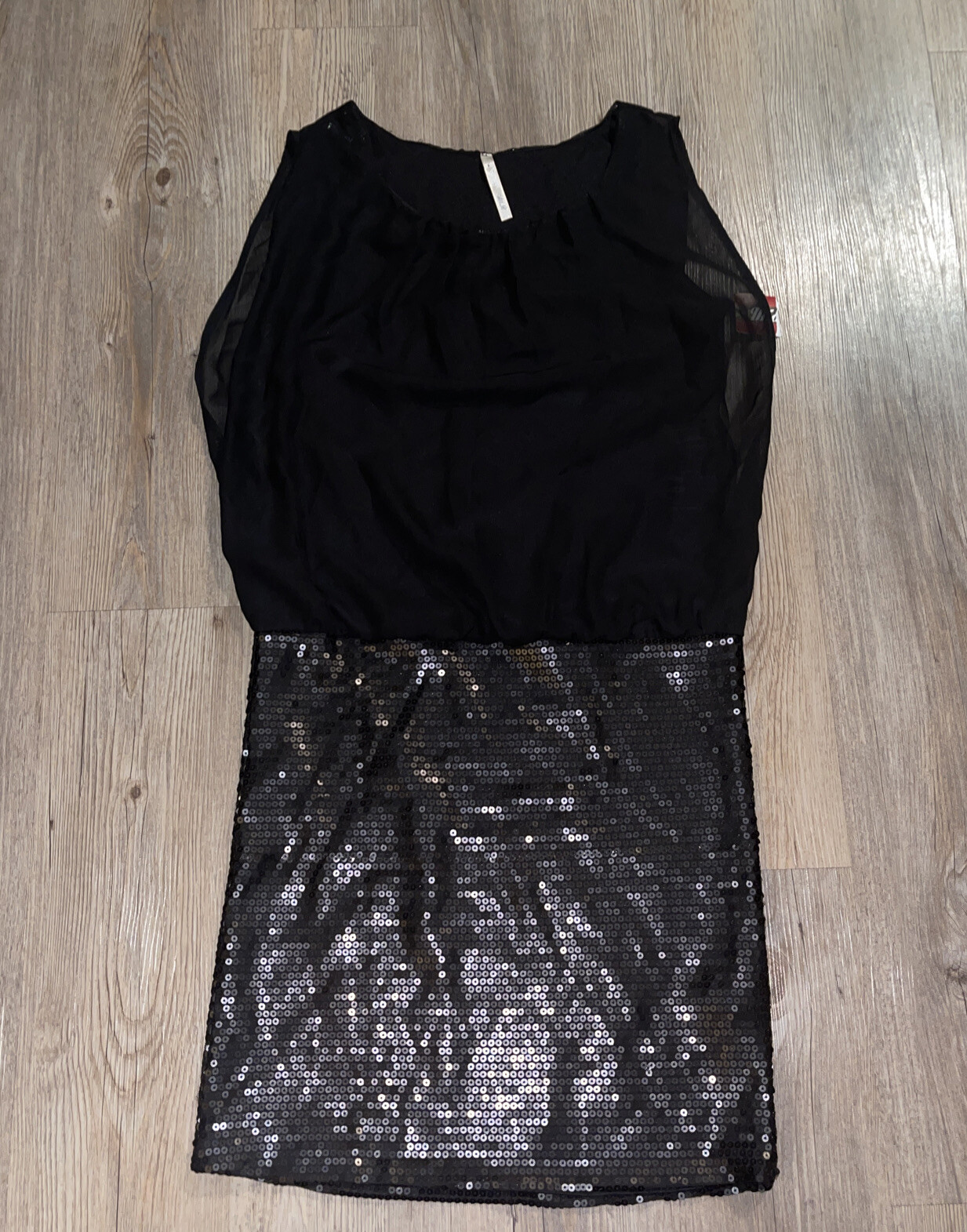 Vintage Matte Black Sequin Mini Skirt Short Fitted Party Dress Sexy Size M/L